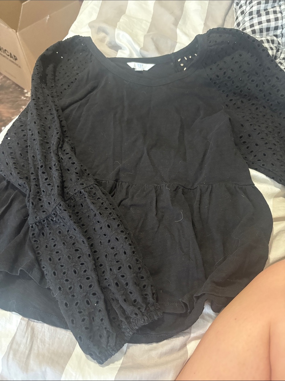 Black Eyelet Puff-Sleeve Women's Top